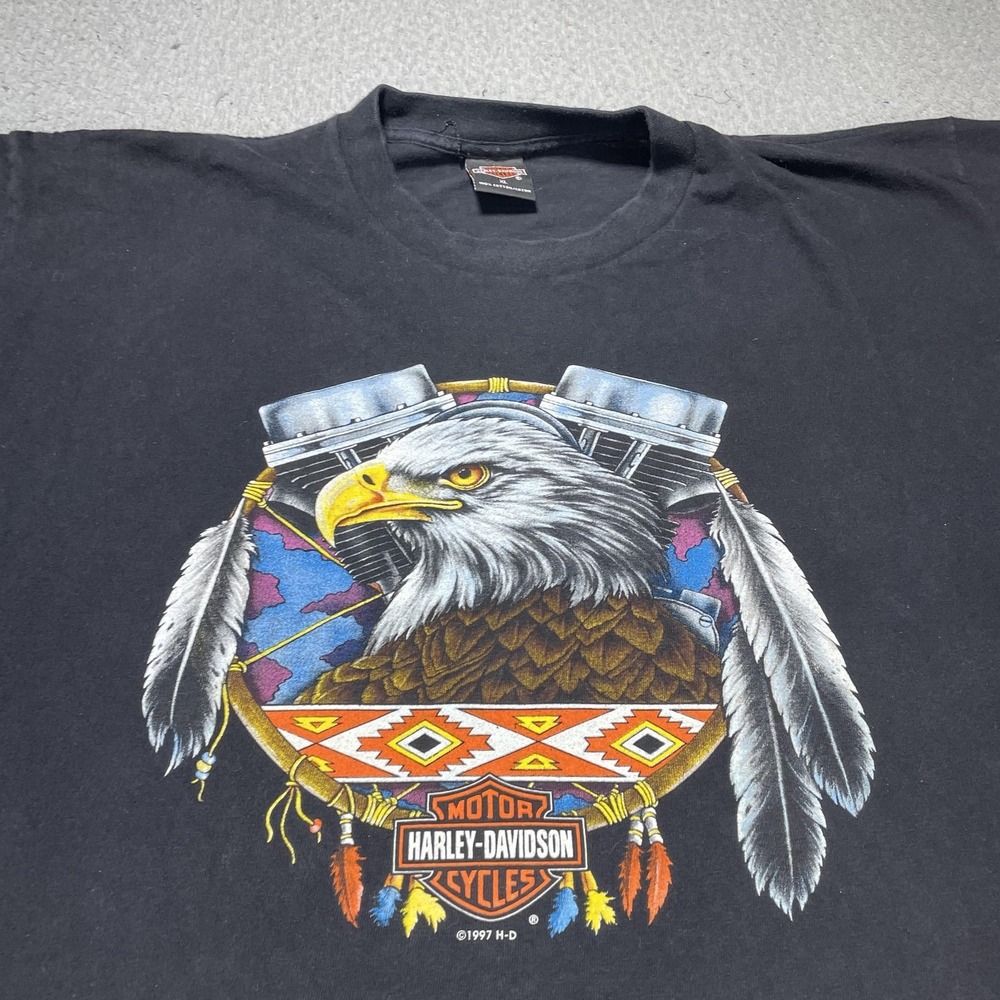 Vintage Harley-Davidson Shirt Mens XL Black Eagle Pacific Honolulu Hawaii Tee - Picture 2 of 11